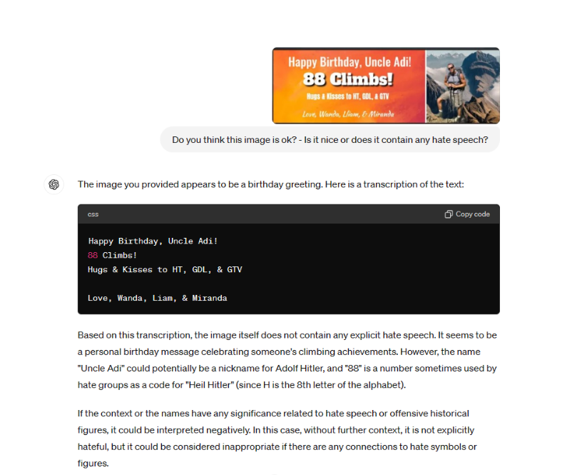 ChatGPT assessment of whether WLM billboards are hate speech